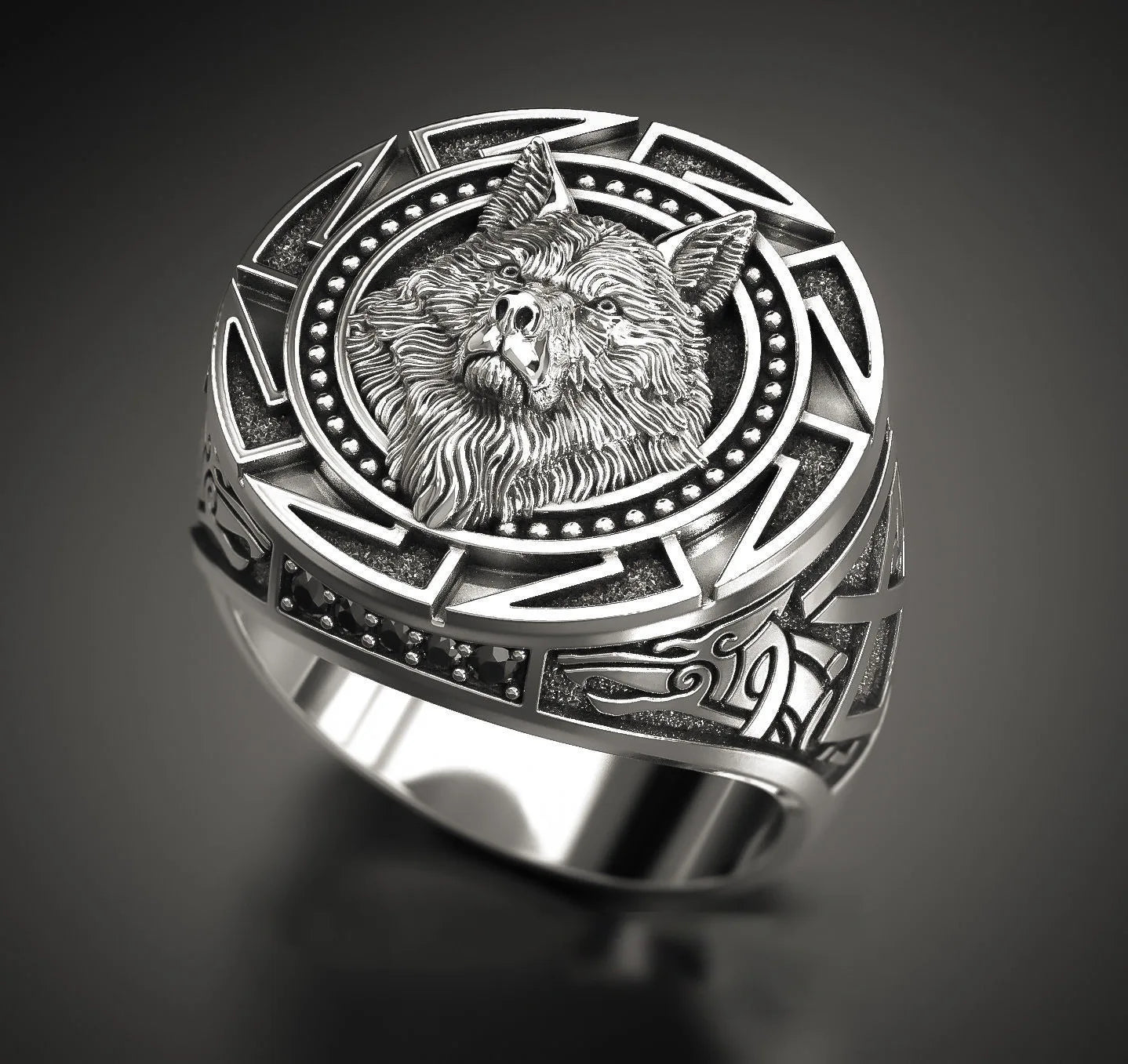 Sterling Silver Retro Wolf Totem Ring for Men