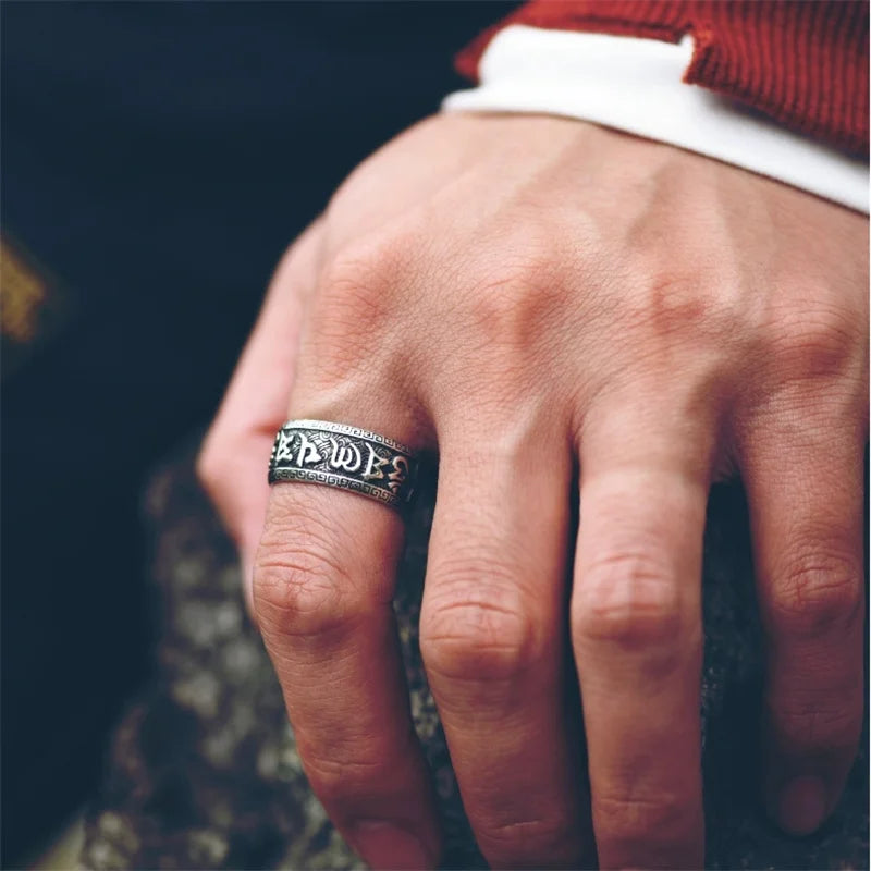 Adjustable Retro Buddhist Scripture Ring for Men