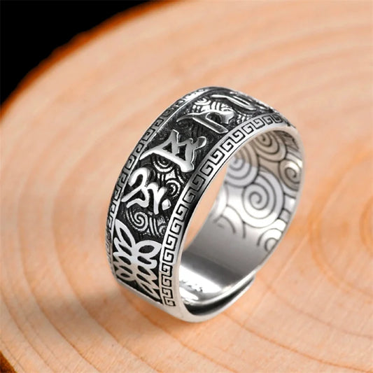 Adjustable Retro Buddhist Scripture Ring for Men