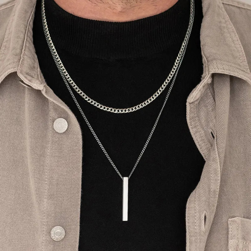 3D Vertical Bar Pendant Necklace