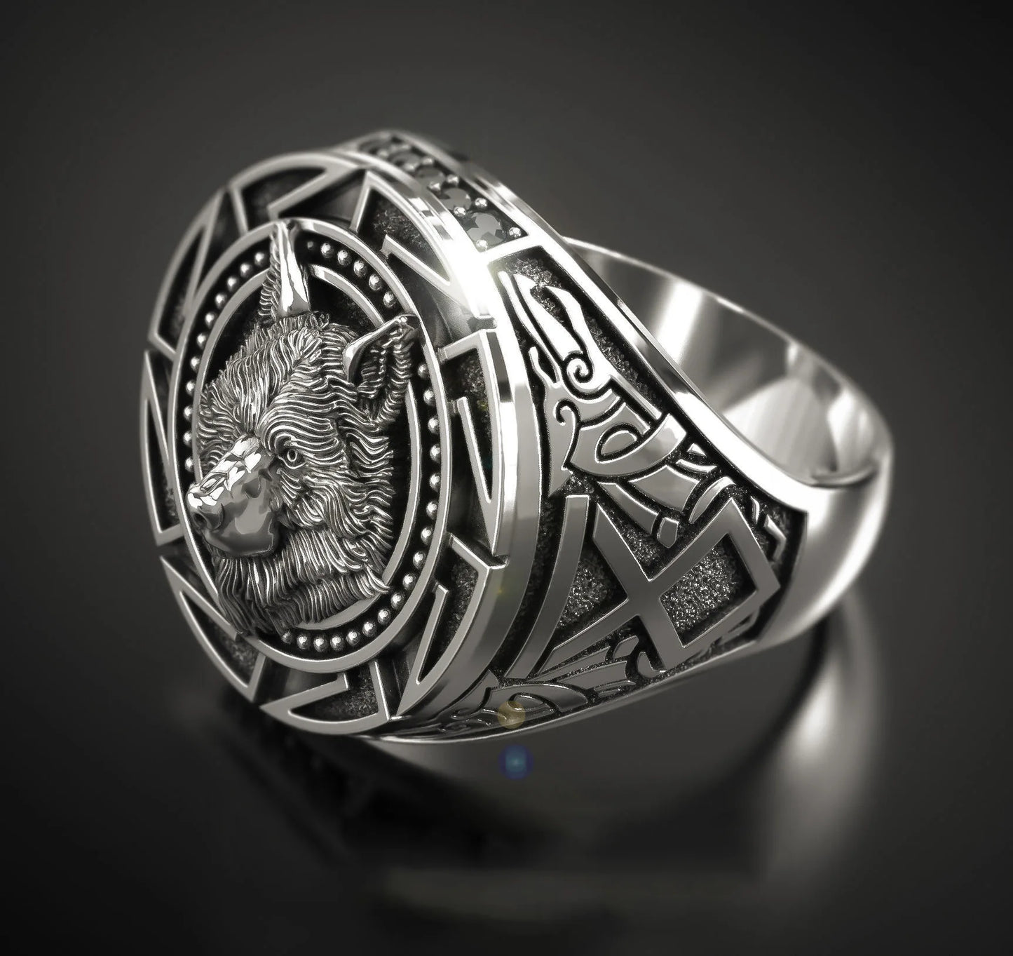 Sterling Silver Retro Wolf Totem Ring for Men