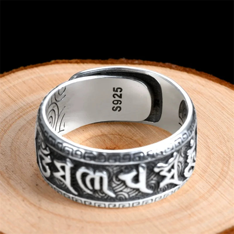 Adjustable Retro Buddhist Scripture Ring for Men